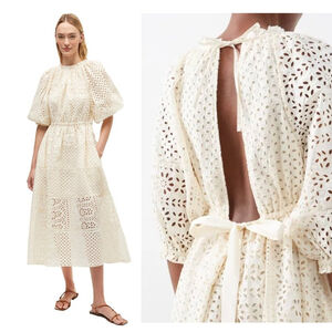 NWT Rhode | Amara Cutout Broderie-Anglaise Cotton Dress in Buttercream